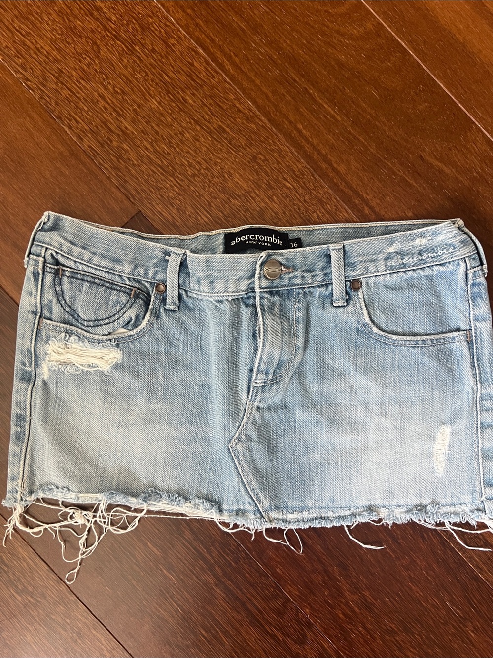 Abercrombie & Fitch Light Blue Frayed Denim Mini Skirt